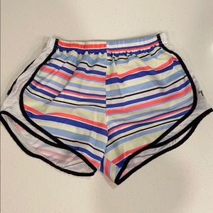 Varsity multicolored striped athletic shorts
